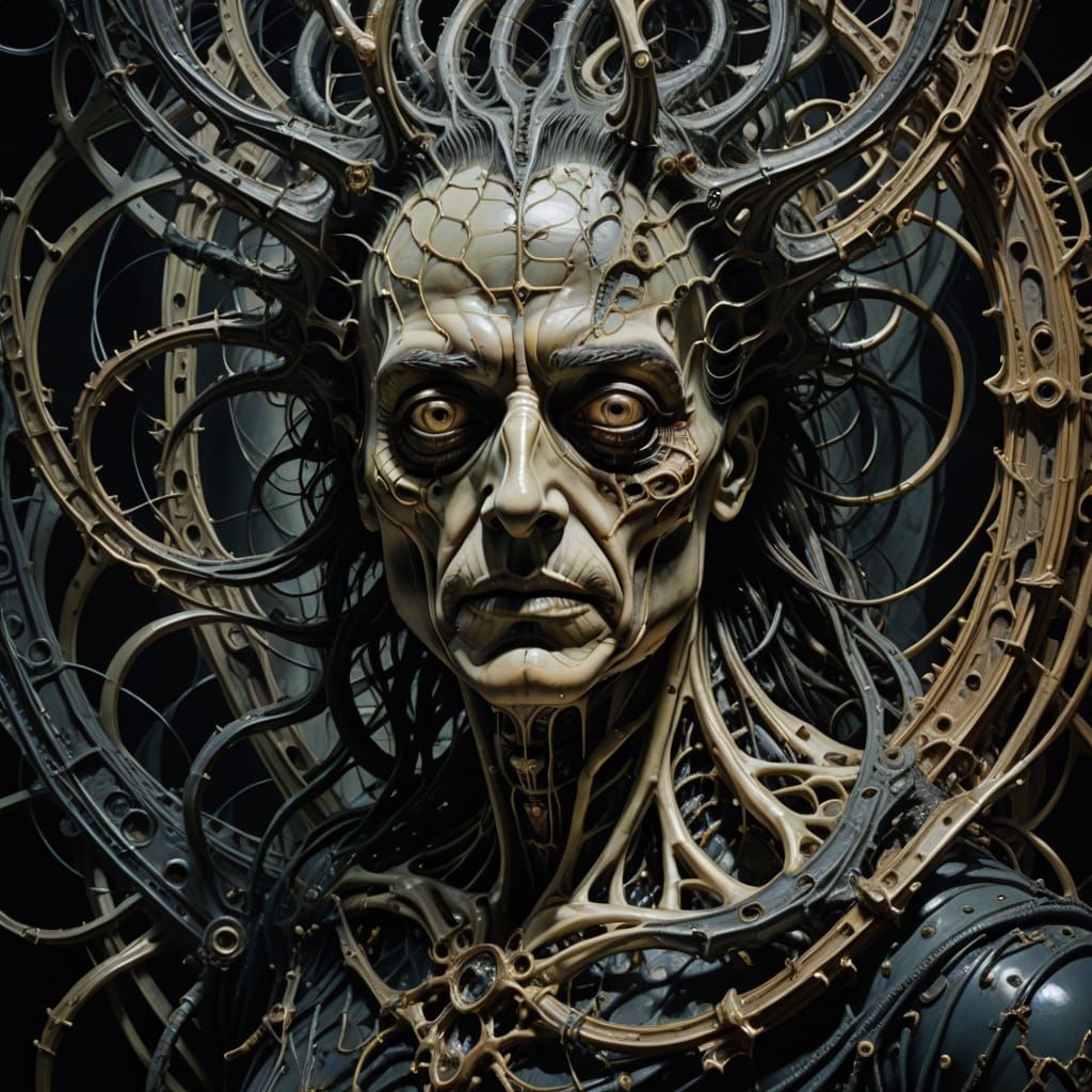 Surreal Oil Painting of Abstract Forms in Chaotic Space