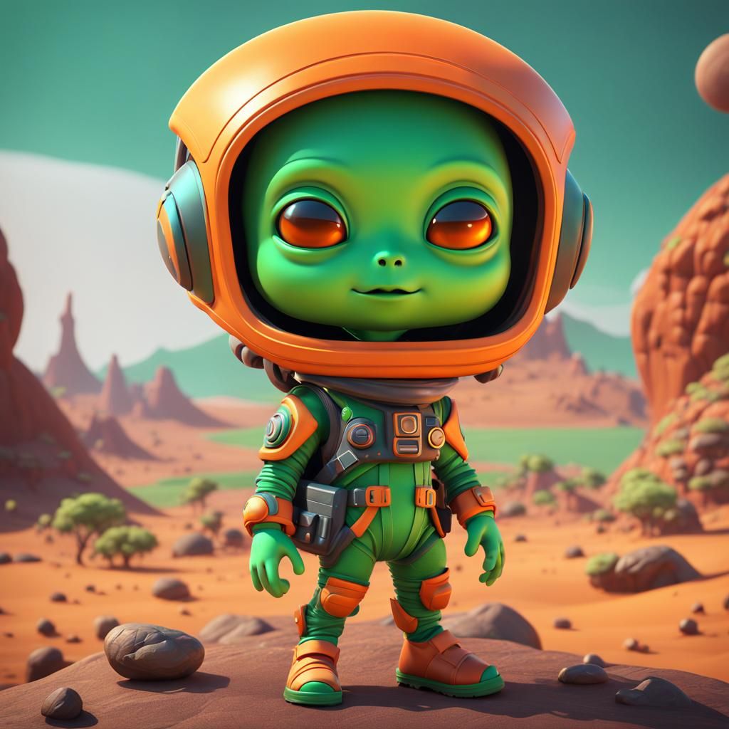 Cute Martian Alien in Cartoon Style