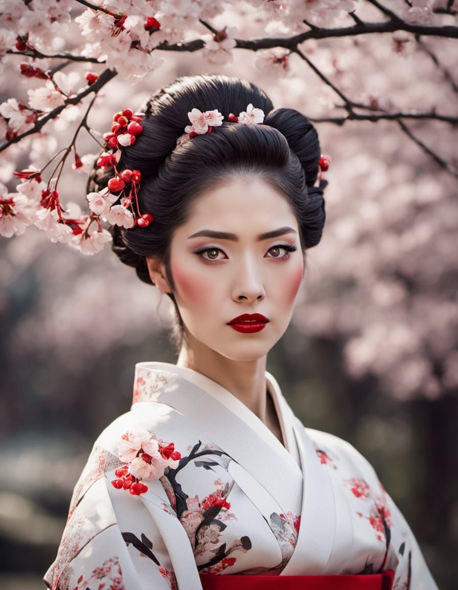 A stunning portrait of a young woman depicted in a tradition...