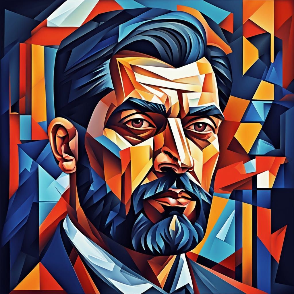 Cubist Portrait of a Man in Geometric Fauvism Style