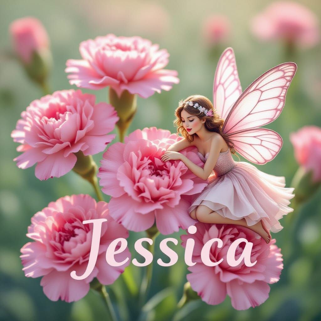 Jessica Crafted from Pink Carnations with a Fairy Companion