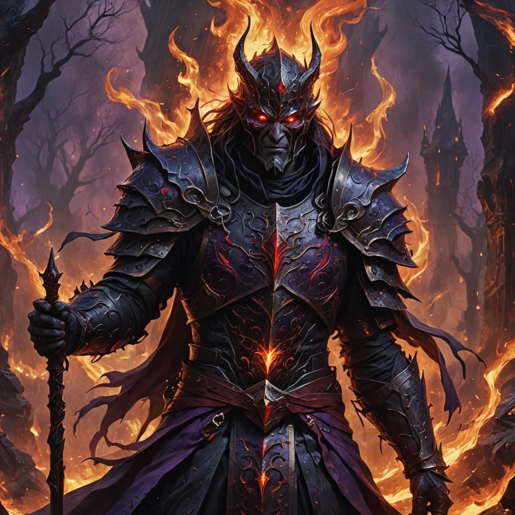 Dark Sorcerer in Burning Realm: Epic Fantasy Art
