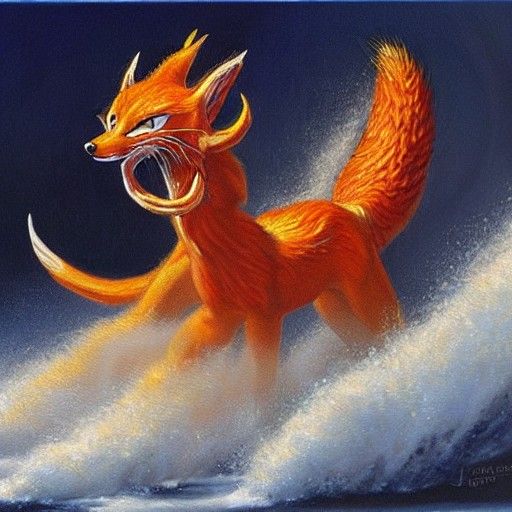 Nine-Tailed Fox in Oil Painting Style