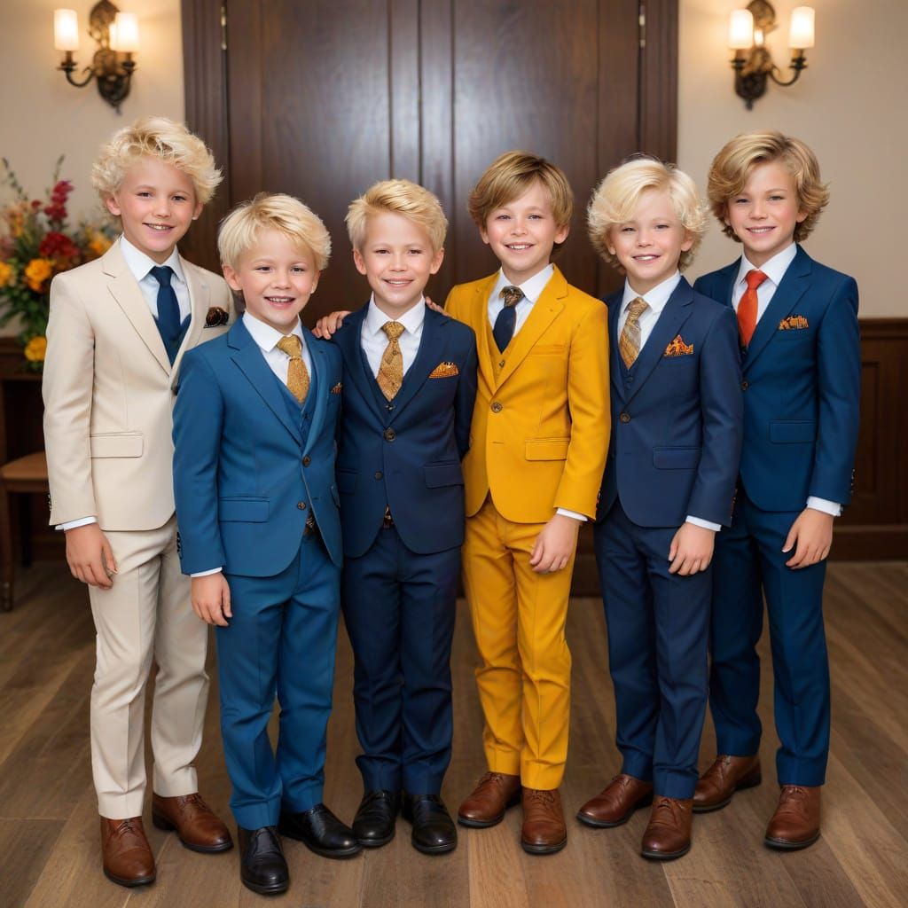 Four Boys in Suits Excited for Photos