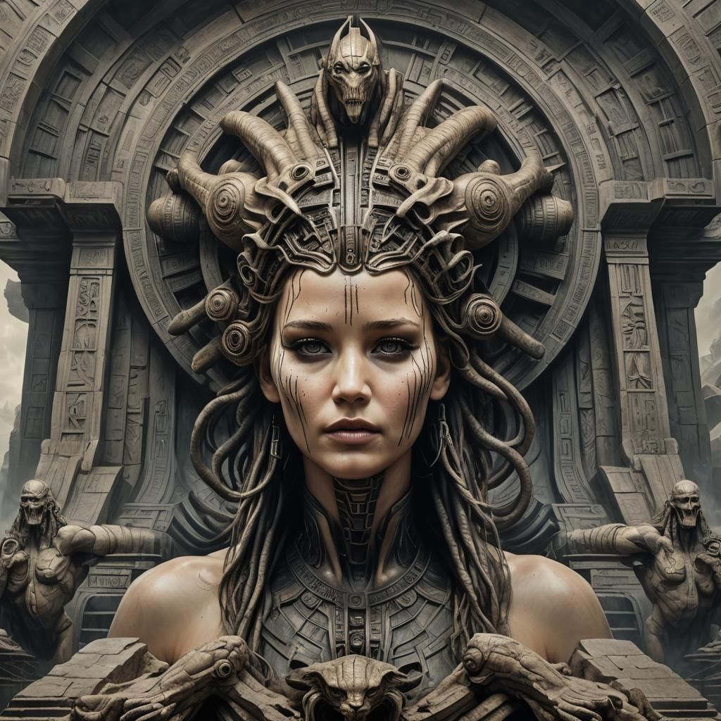 Jennifer Lawrence on the Sphinx, Giger Style