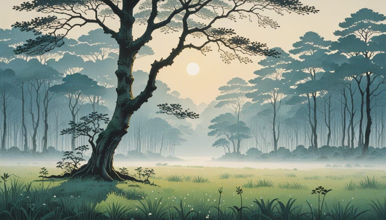 Serene Sunrise over Tranquil Forest