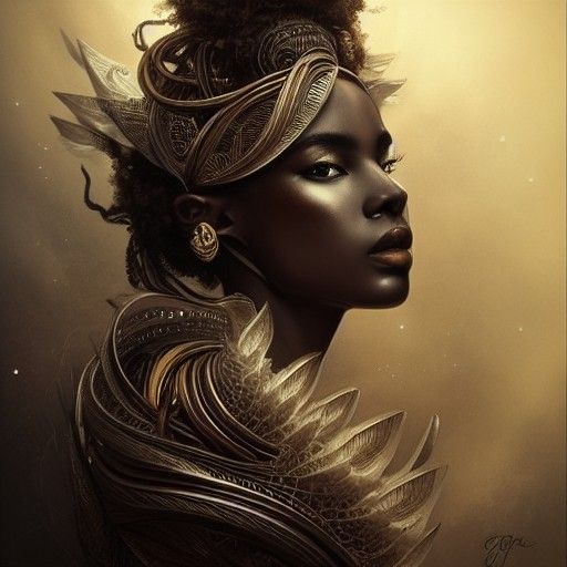 Hyperrealistic Black Woman Goddess in Ethereal Fantasy Style
