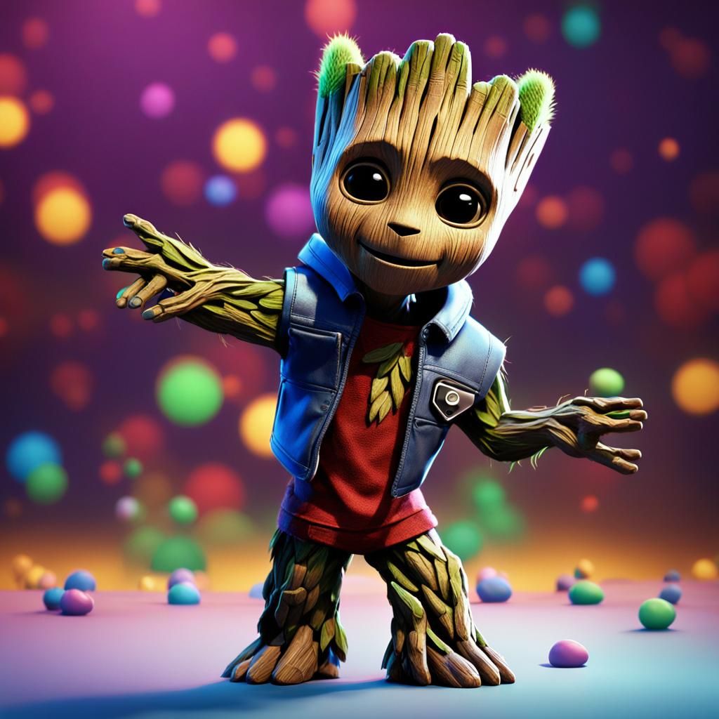 Baby Groot Dancing to Music in 3D Digital Art