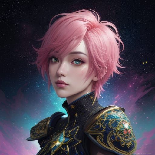 Cosmic Beauty in Vibrant Anime Style