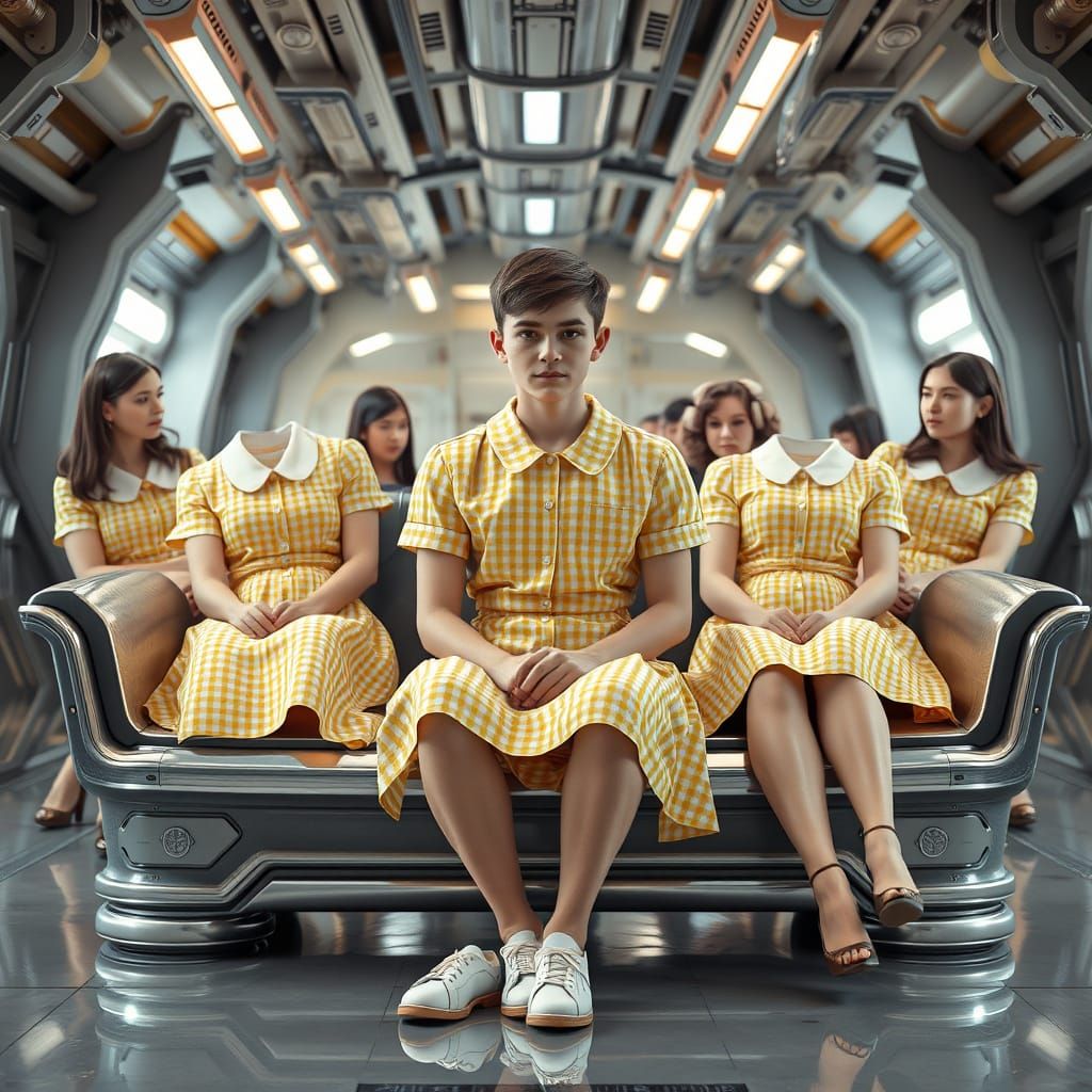 Confident Masculine Figure in Futuristic School Setting