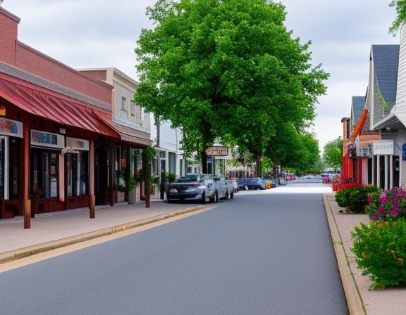Charming Small Town Main Street Scene