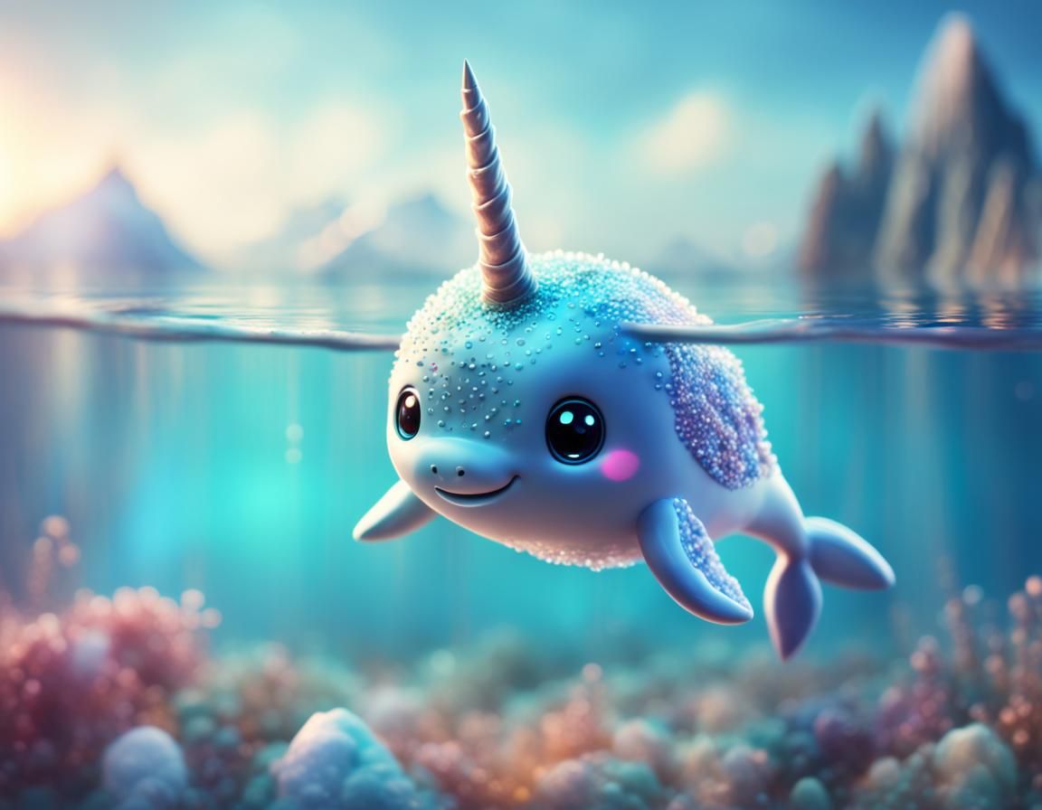 Cute Crystalline Narwhal with Oceanic View