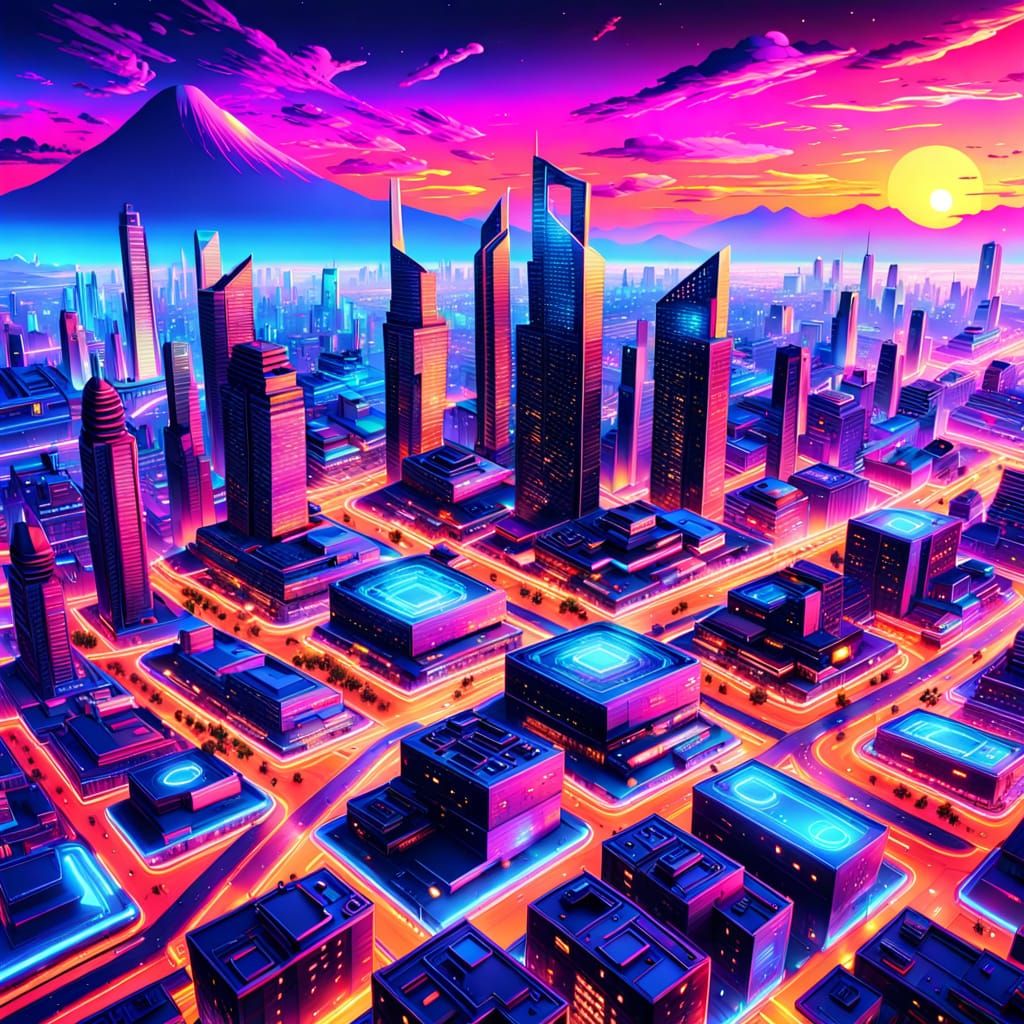 Vibrant Futuristic Cityscape in Jojo Style