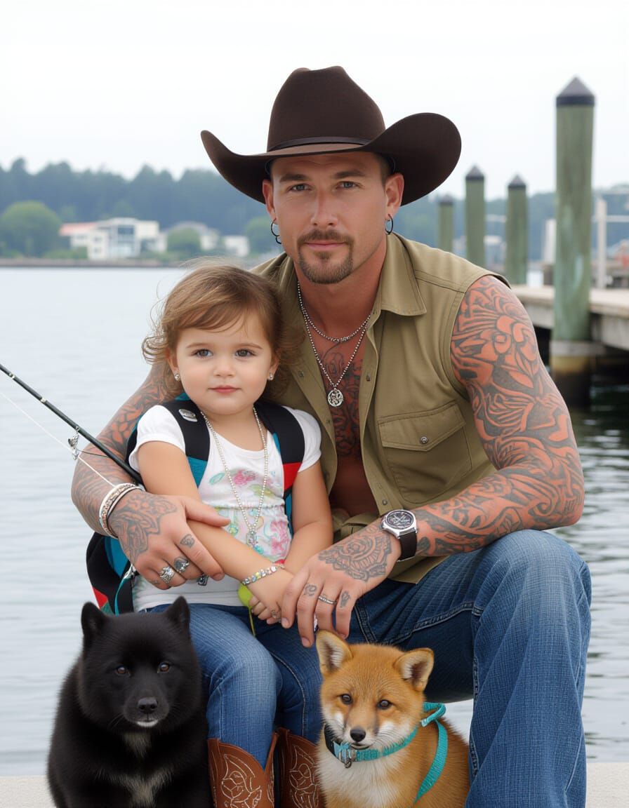 Father and Daughter Fishing on a Wharf