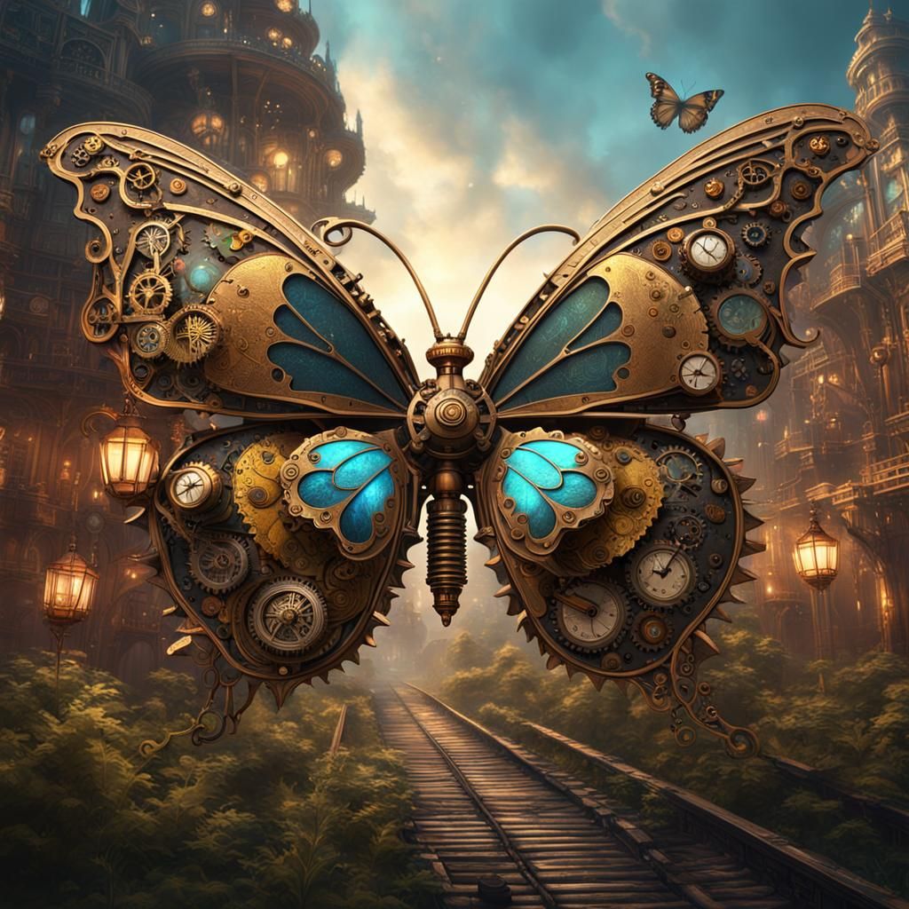 Detailed Steampunk Butterfly Fantasy Art