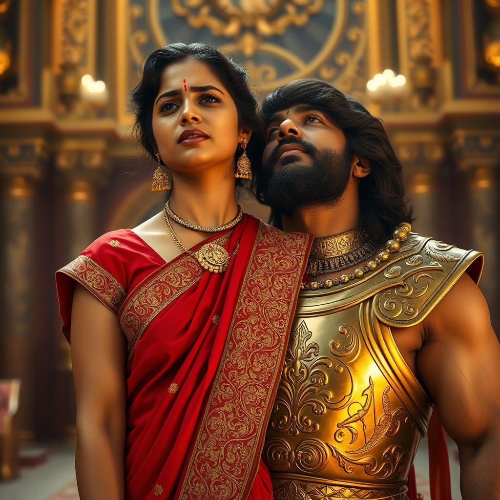 Intimate Moment in a Palace: Photorealistic Portrait of Sare...