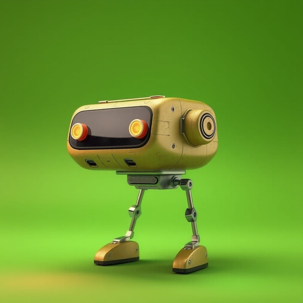 Joyous Floating Assistant Bot in Retro-Futuristic Deco Style