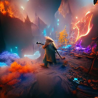Gandalf Plays Electric Guitar in Space: Digital Art