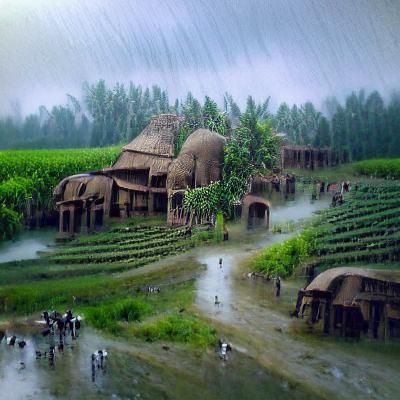 Bangladesh Village Market in Rainy Season: Matte Painting
