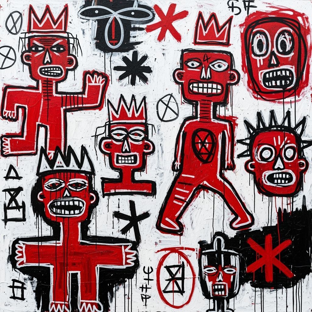 Energetic Figures in Graffiti Style, Neo-Expressionist Compo...