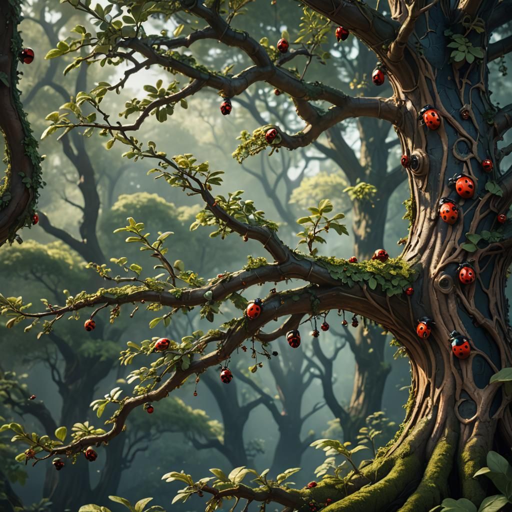 Ladybug on a Fantastical Tree, Detailed Concept Art