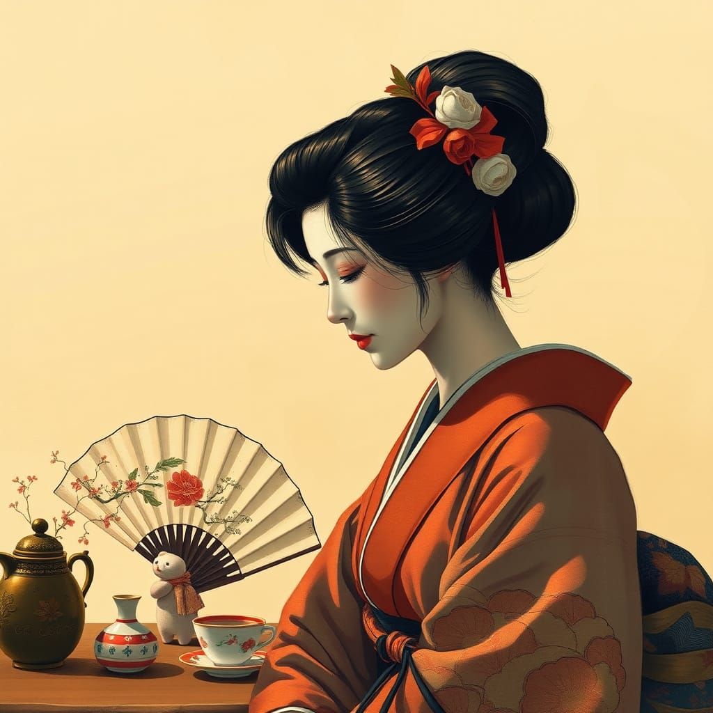 Geisha in Contemplation: Evoking Japanese Heritage