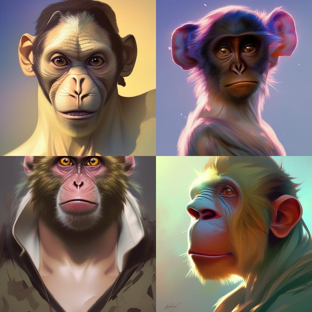 Detailed Monkey Portrait in Art Nouveau Style