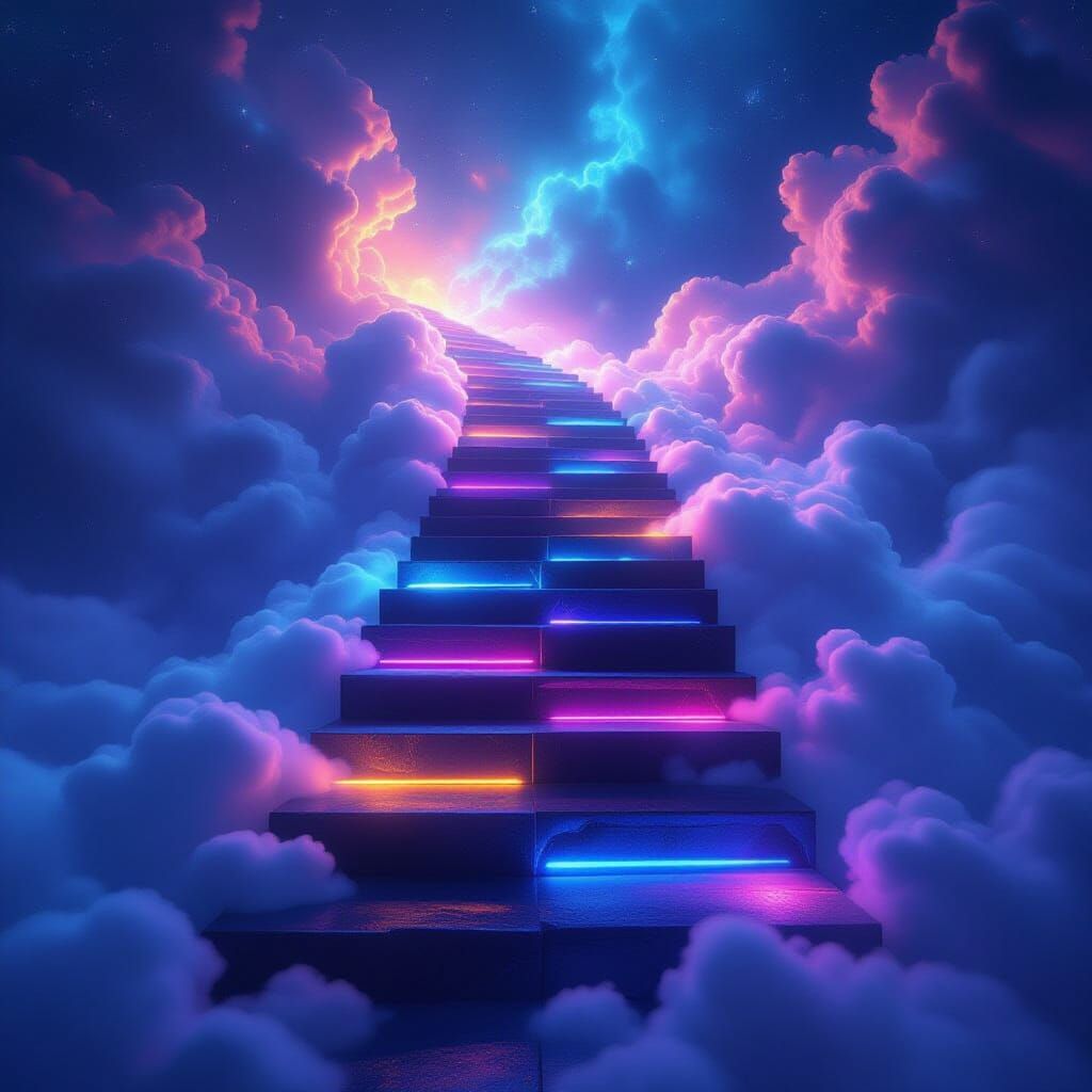 Neon Staircase to Cosmic Dreamscape