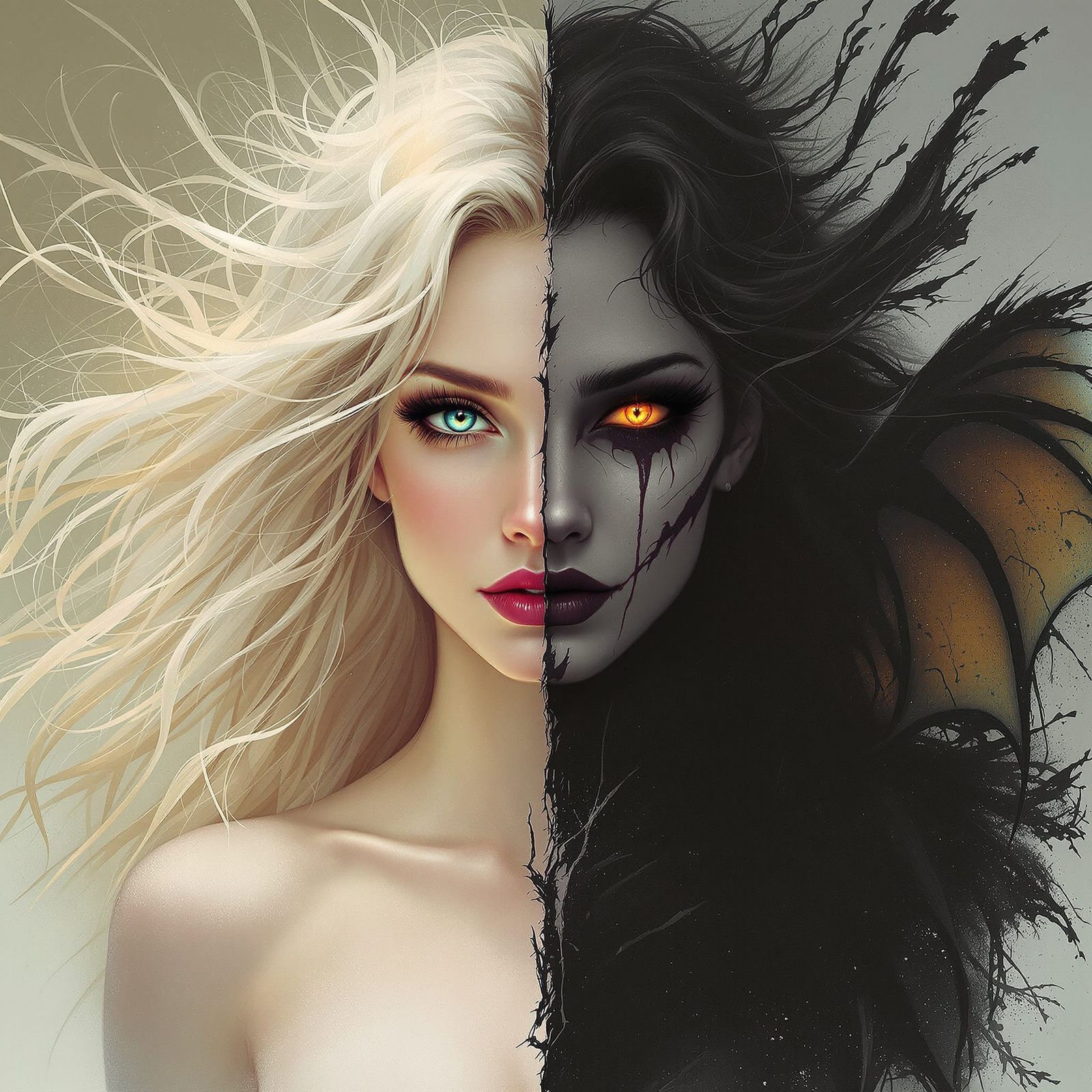 Dual Portrait: Light and Dark Fantasy Transformation