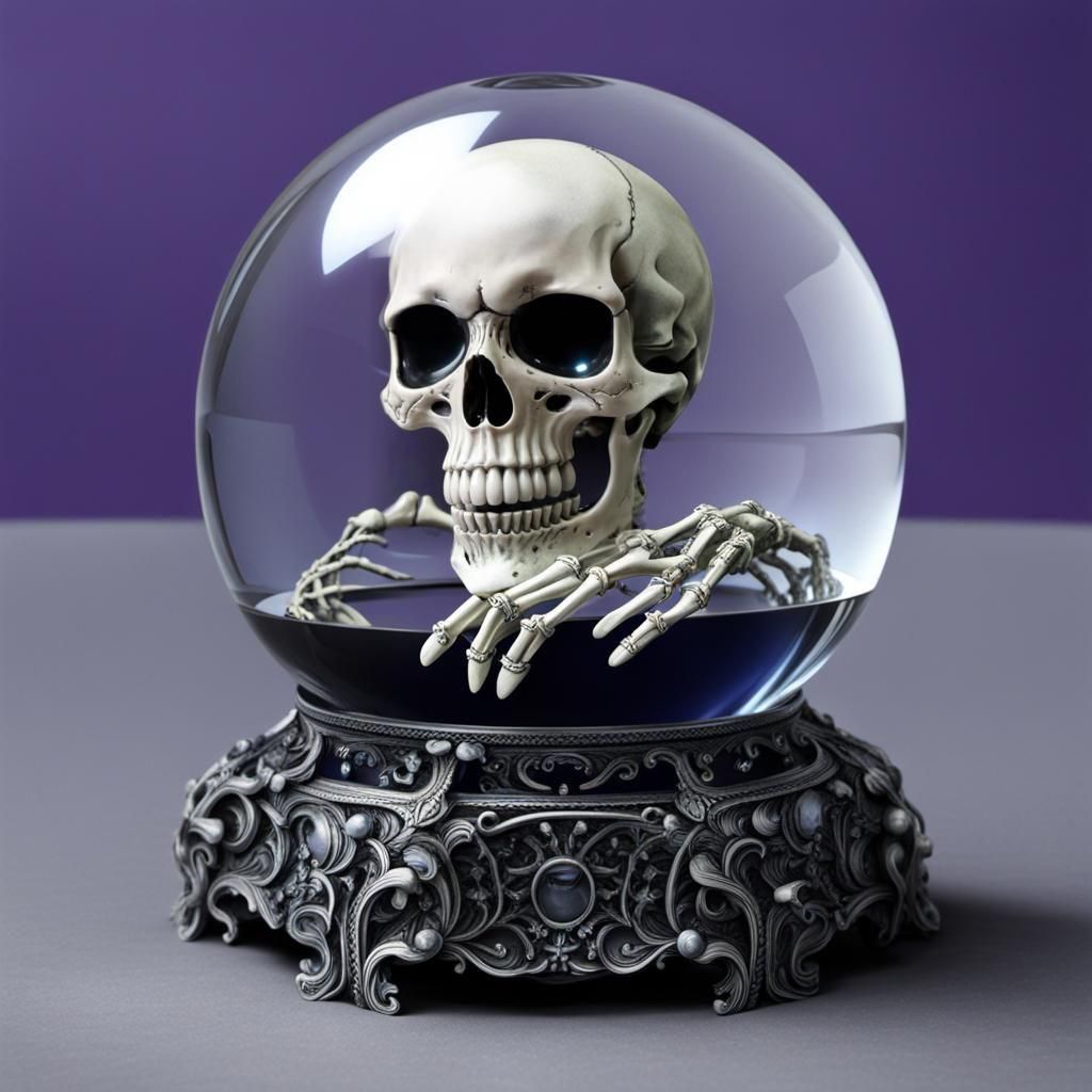 Skeleton Trapped in Crystal Ball: Minimalist Art