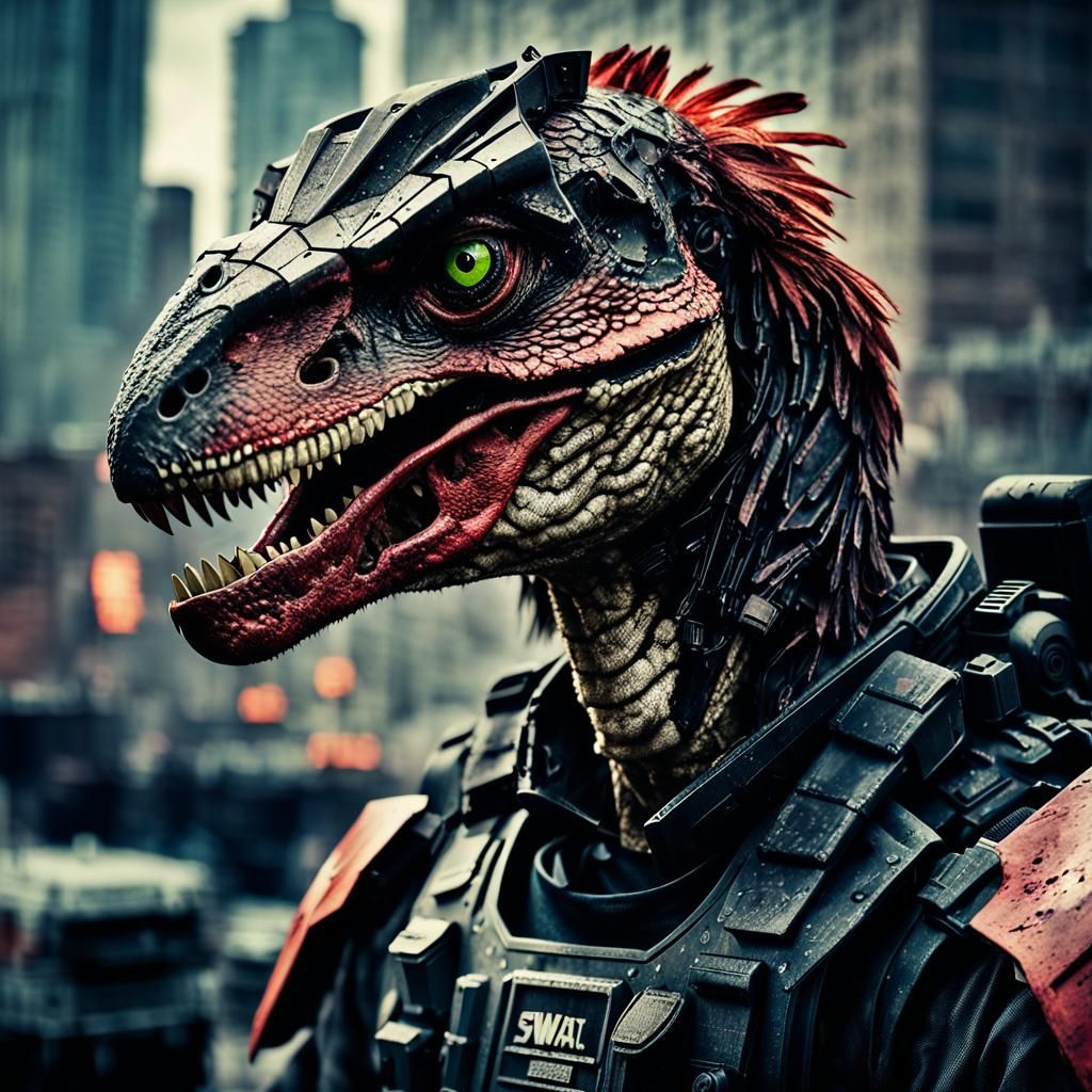 Hyperrealistic Velociraptor Transformer in Warzone