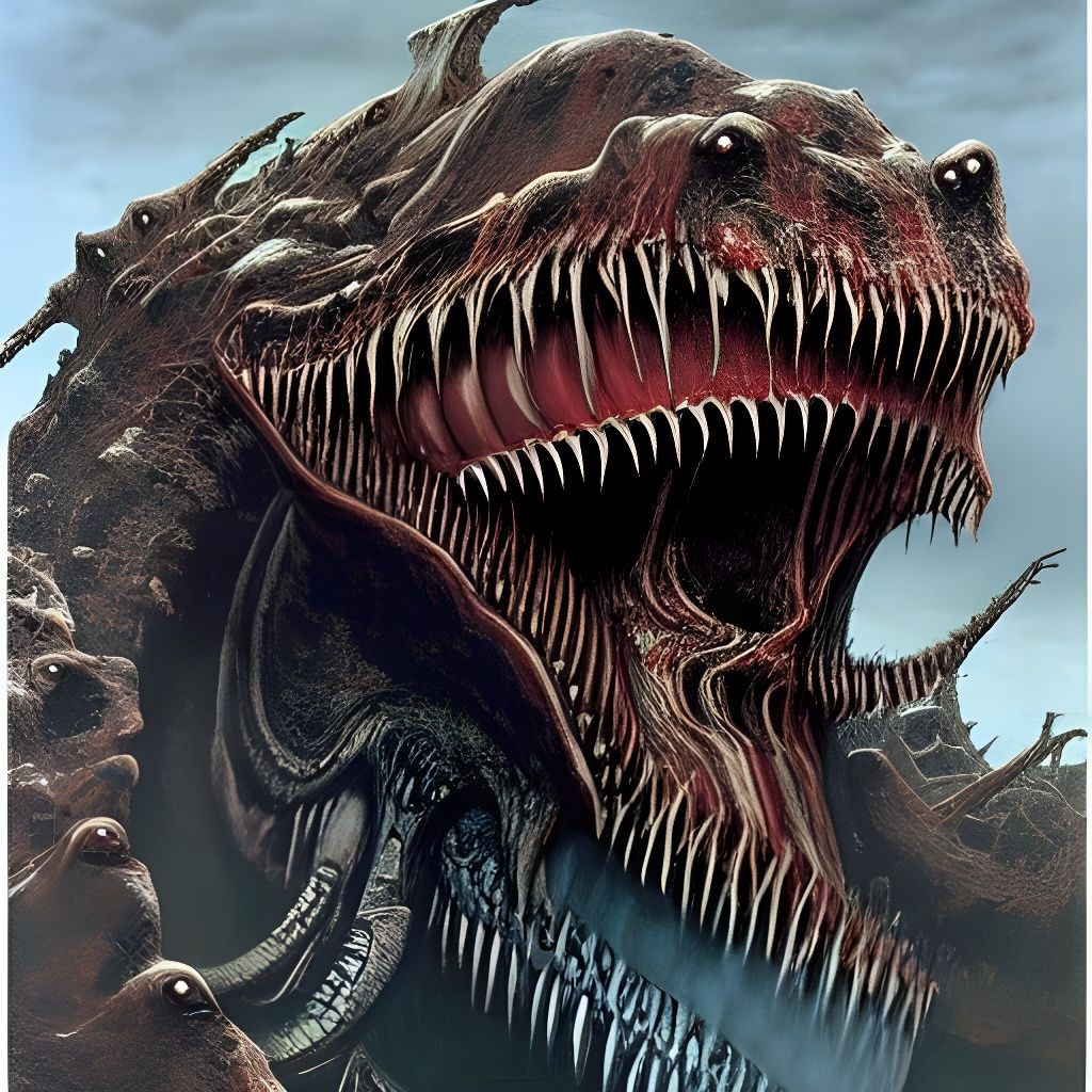 Horrific Ancient Toothed Monster with Fangs