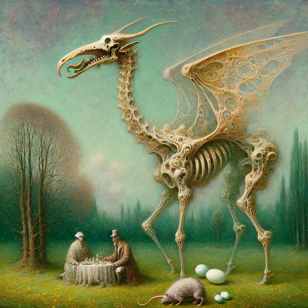 Surreal Symbolist Portrait of a Giraffe-Like Creature Hostin...