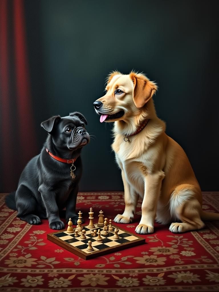 Velvet Painting of Kerfluffles Playing Chess