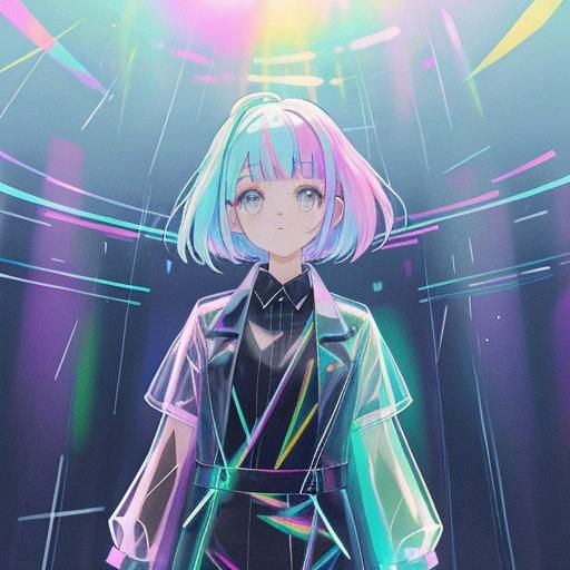 Girl in Prismatic PVC Clothing, Fashion Illustration