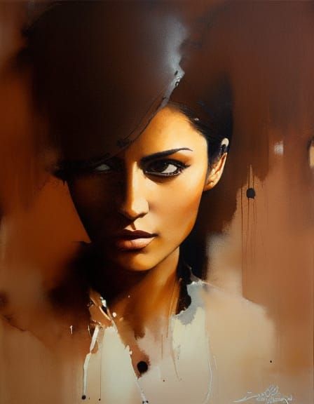 Intricate Portrait of Brown-Haired Girl in Art Nouveau Style