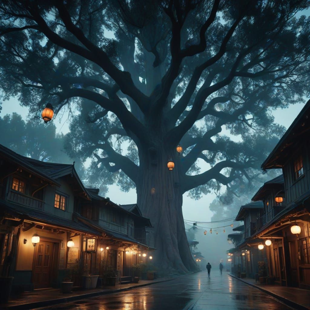 Epic Urban Fantasy Sequoia Tree Metropolis