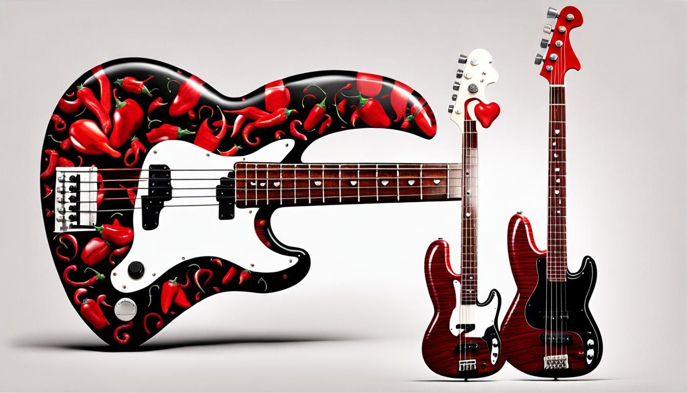Heart-Shaped Bass Guitar with Logo in 8K