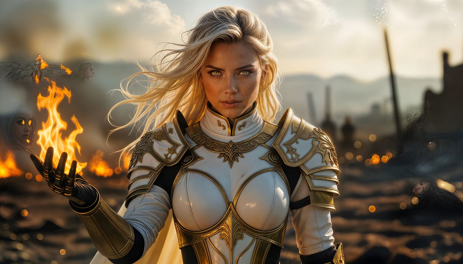 Fierce Fire Elemental Warrior on Scorched Battlefield