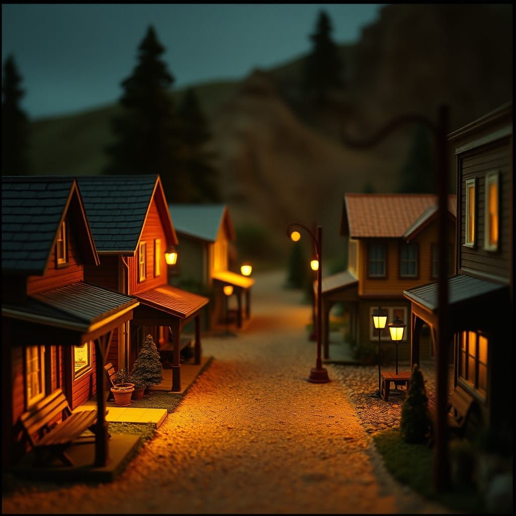 Quaint Small Town Diorama in Cinematic Style