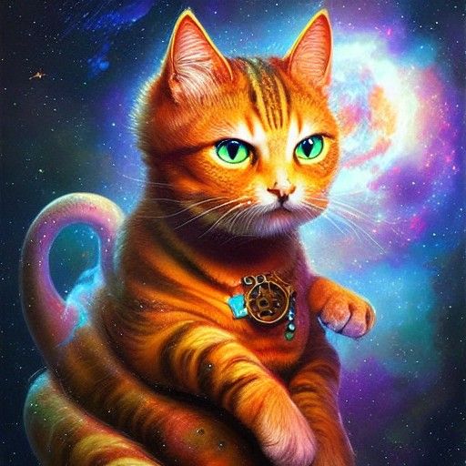 Cute Cosmic Cat in Surreal Digital Painting