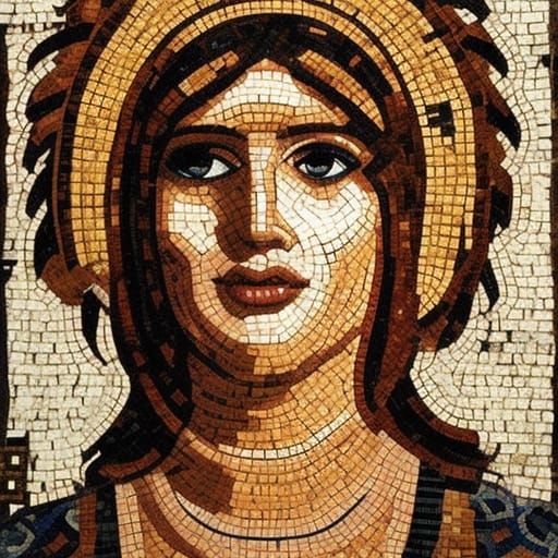 Woman's Face in Roman Mosaic Style
