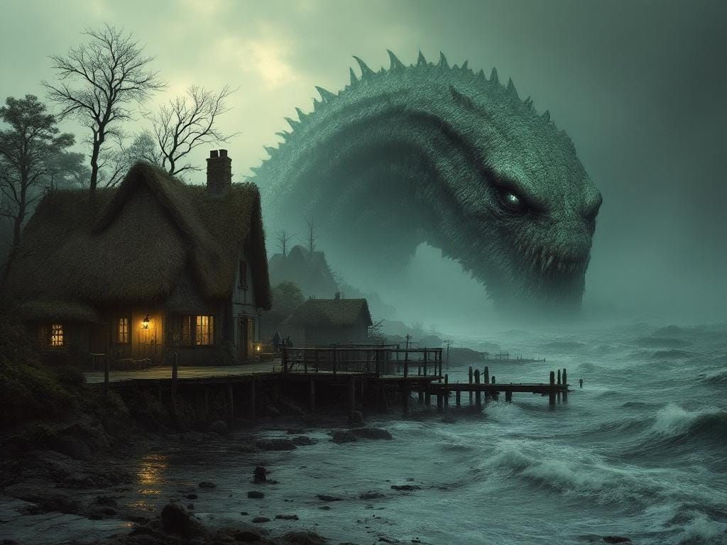 Colossal Monster Emerges in Seaside Village