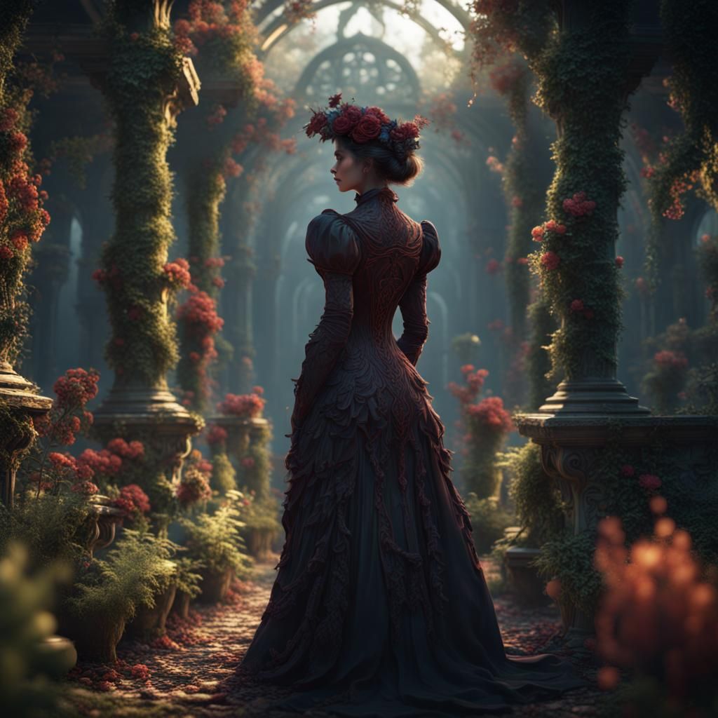 Woman in Shadow Garden Fantasy Concept Art