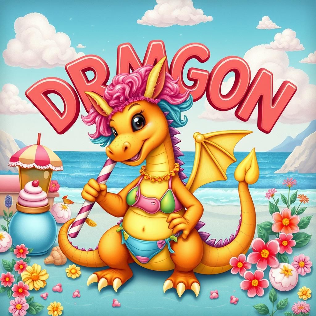 Whimsical Dragon Dressed as Cat in Dreamscape