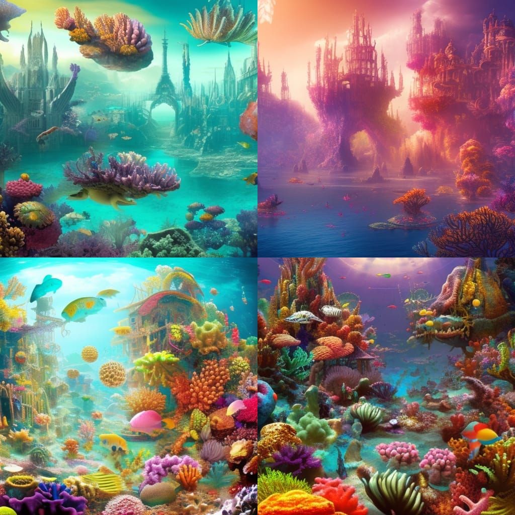 Underwater City with Coral and Fish People