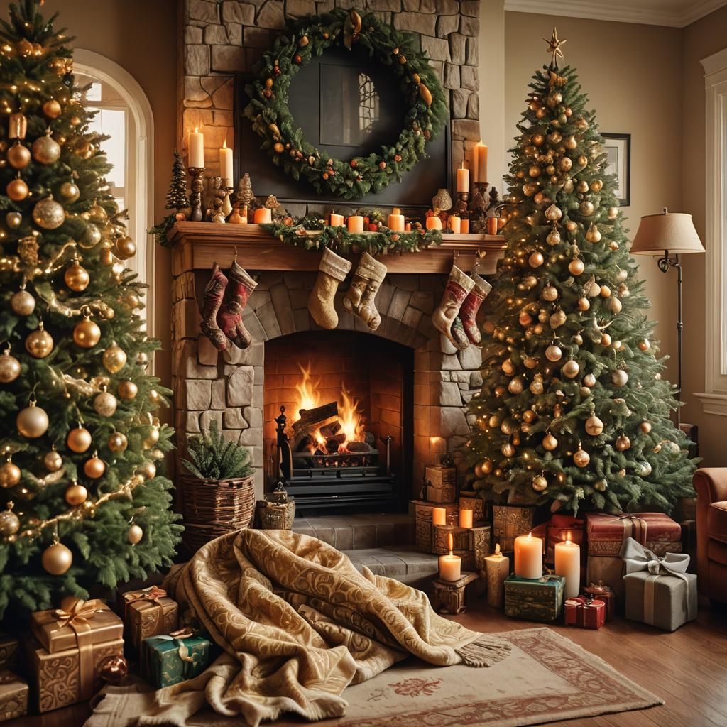 Christmas Still Life in Golden Fantasy Style