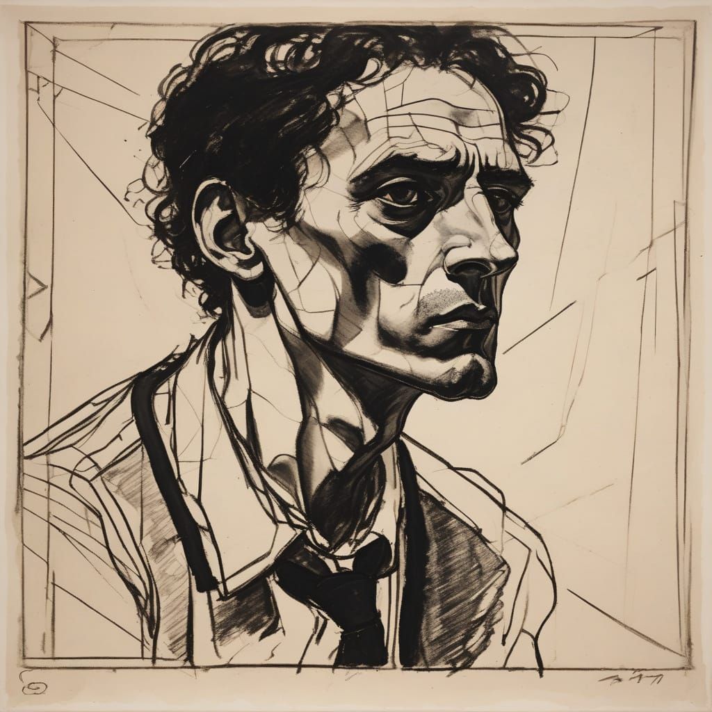 Intense Male Portrait in Bold Expressionist Style