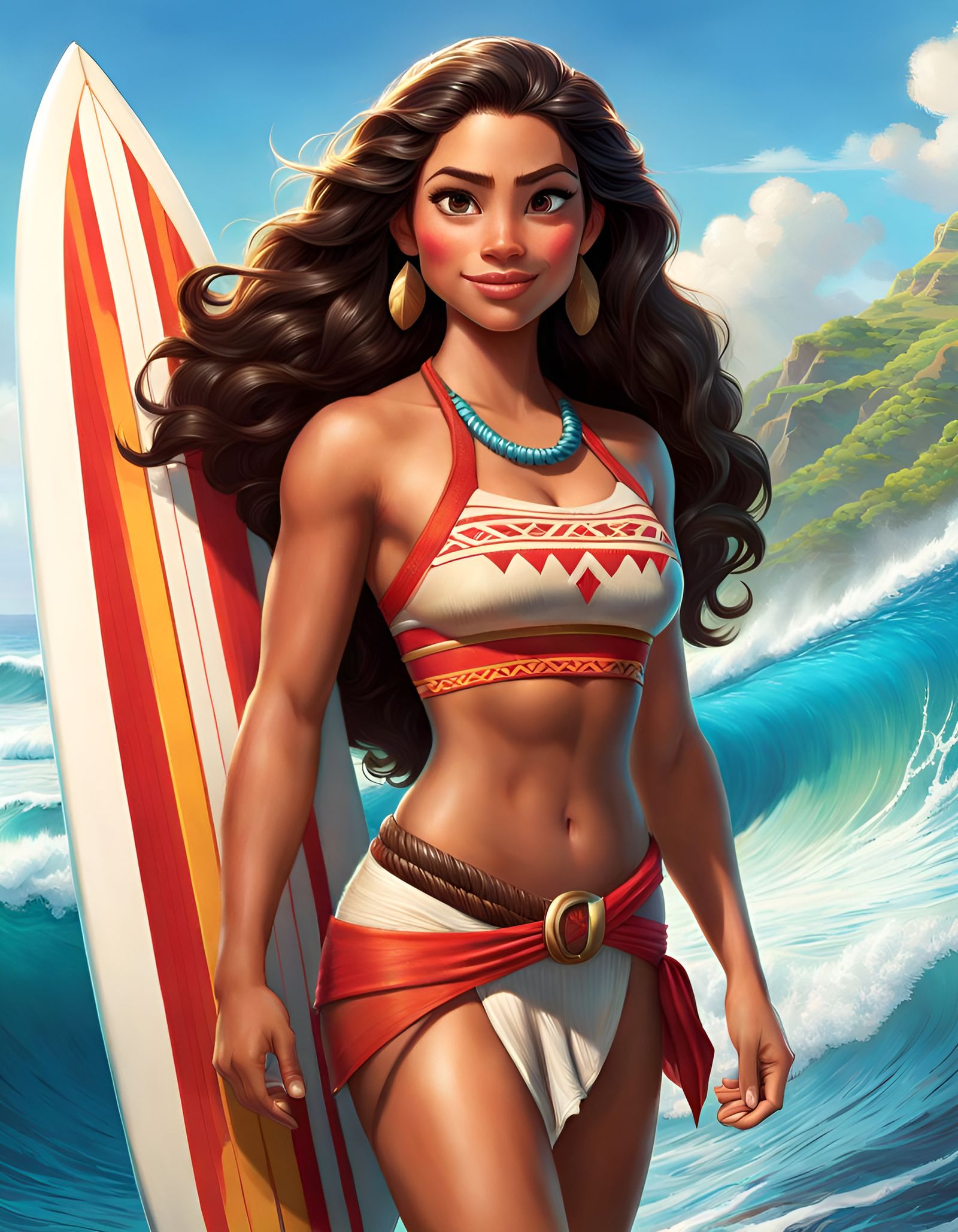 Moana the Surfer: Hyperrealistic Masterpiece