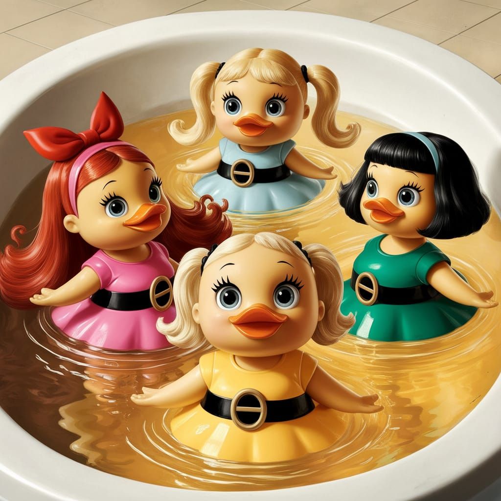 Whimsical Power Puff Girls as Charming Rubber Duckies in a C...